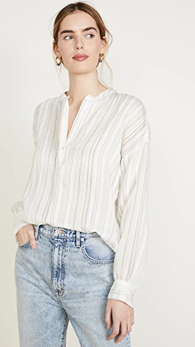 Shop Vince Drapey Stripe Pullover In Optic White