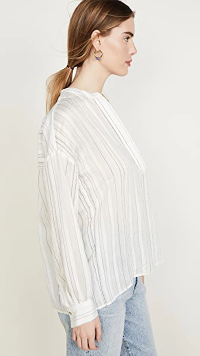 Shop Vince Drapey Stripe Pullover In Optic White