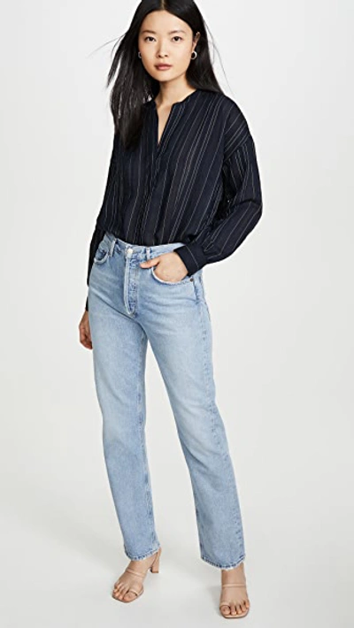 Shop Vince Drapey Stripe Pullover In Coastal