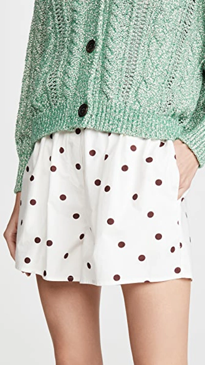 Shop Ganni Printed Cotton Poplin Shorts In Egret