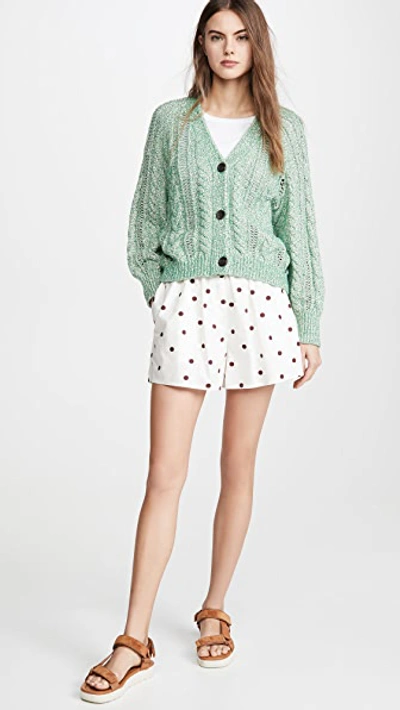 Shop Ganni Printed Cotton Poplin Shorts In Egret