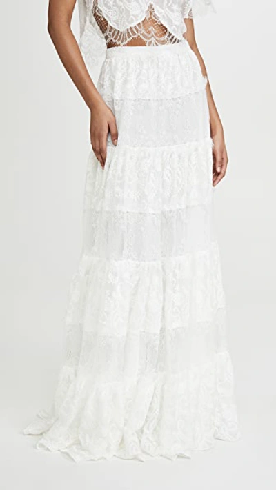 Shop Costarellos Embroidered Silk Chiffon Skirt In Off White