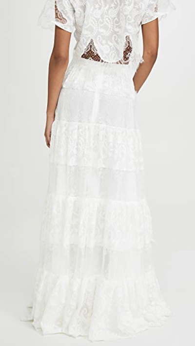 Shop Costarellos Embroidered Silk Chiffon Skirt In Off White