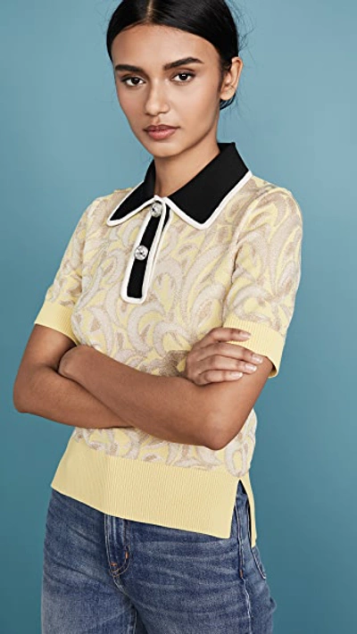 Shop N°21 Contrast Collared Polo Tee In Acid Yellow