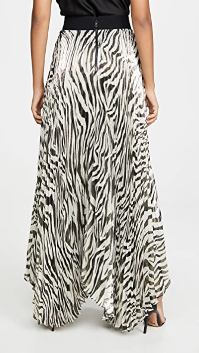 Shop Alice And Olivia Katz Sunburst Pleated Maxi Skirt In Large Tiger Soft White/black
