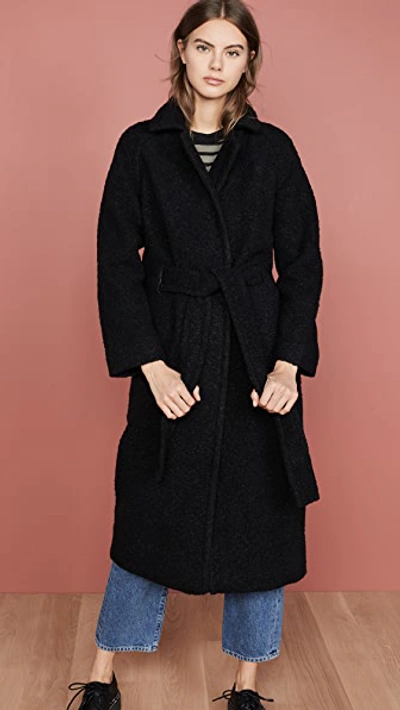 Shop Ganni Boucle Wool Coat In Black