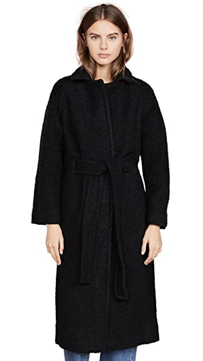 Shop Ganni Boucle Wool Coat In Black