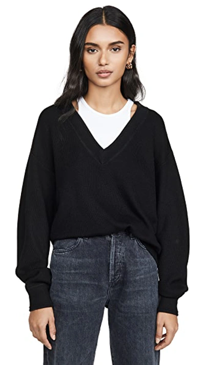 Shop Alexander Wang T Bi-layer V Neck Sweater In Black