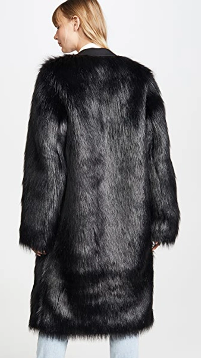 Shop Anais Jourden Black Faux Fur Maxi Blazer With Triple Pockets