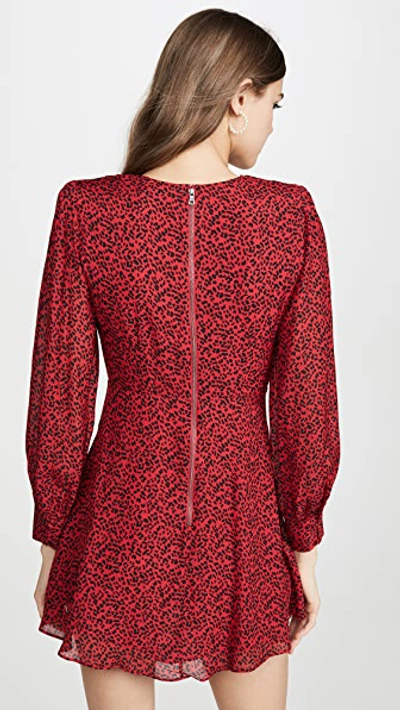 Shop Alice And Olivia Polly Strong Shoulder V Neck Dress In Mini Leopard Ruby/black