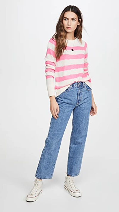 Shop White + Warren Printed Stripe Essential Cashmere Sweatshirt In Neon Prairie Rose Stripe