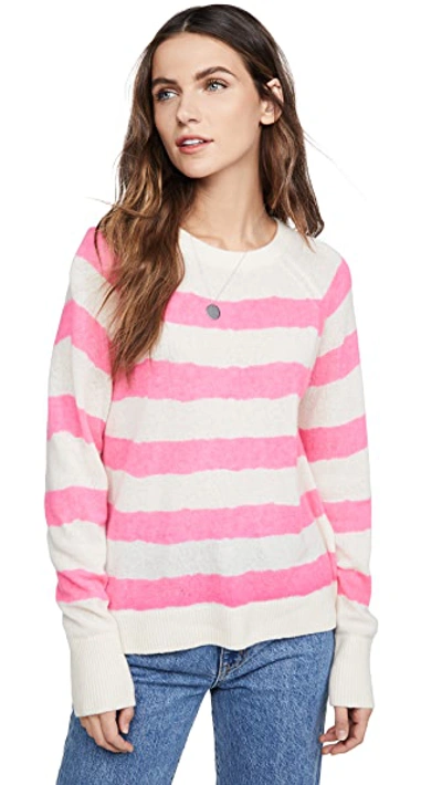 Shop White + Warren Printed Stripe Essential Cashmere Sweatshirt In Neon Prairie Rose Stripe