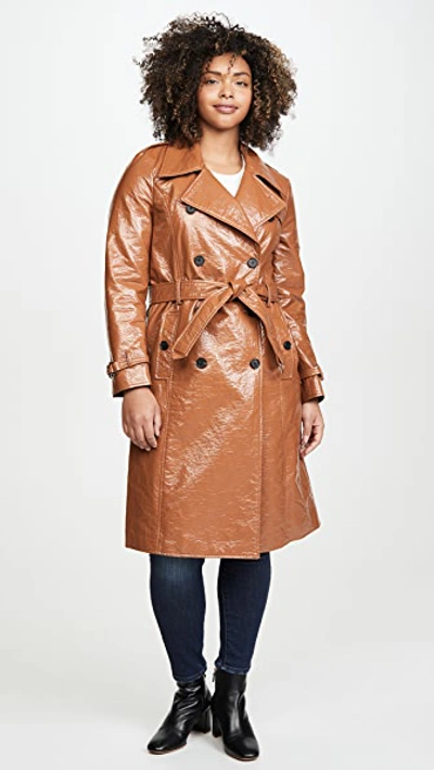 Veronica Beard Finnick Brown Faux Leather Trench Coat In Khaki