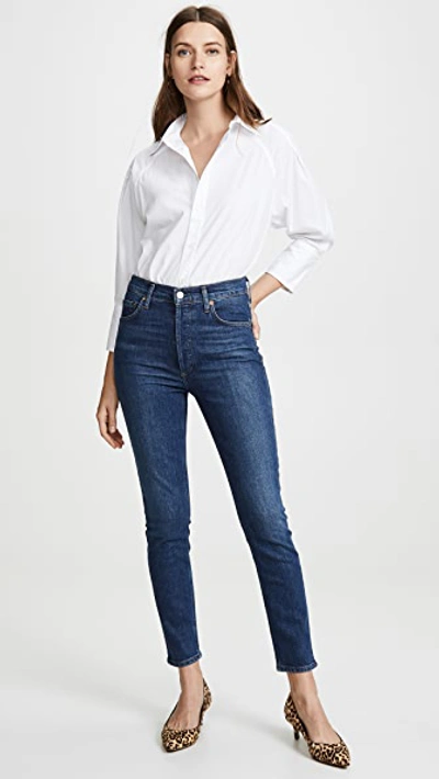 Shop Agolde Nico High Rise Slim Jeans In Fixation