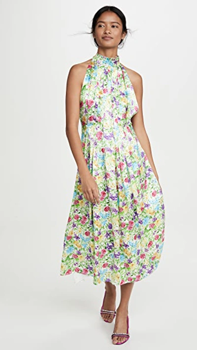 【最終価格】Pleated Floral-Print Satin Dress