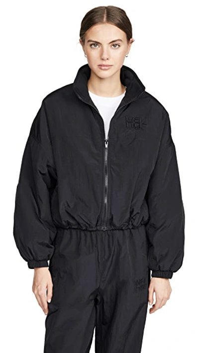 Shop Alexander Wang T Nylon Zip Jacket With Logo In Black