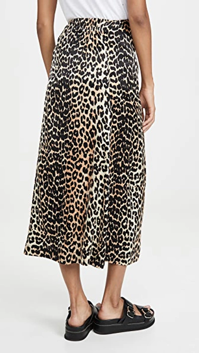 Shop Ganni Stretch Satin Skirt In Leopard