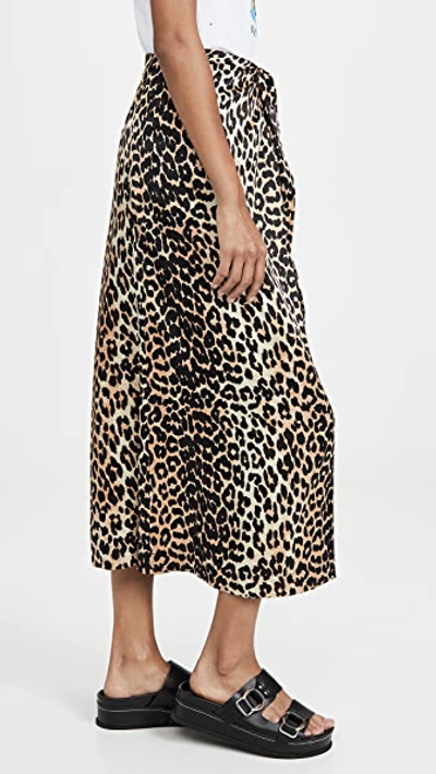 Shop Ganni Stretch Satin Skirt In Leopard