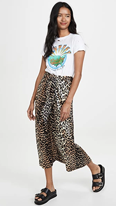 Shop Ganni Stretch Satin Skirt In Leopard