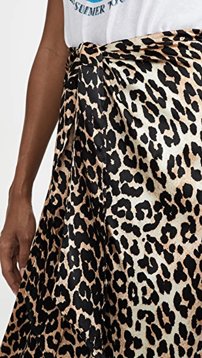 Shop Ganni Stretch Satin Skirt In Leopard