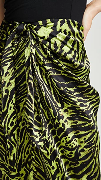 Shop Ganni Stretch Satin Skirt In Lime Tiger