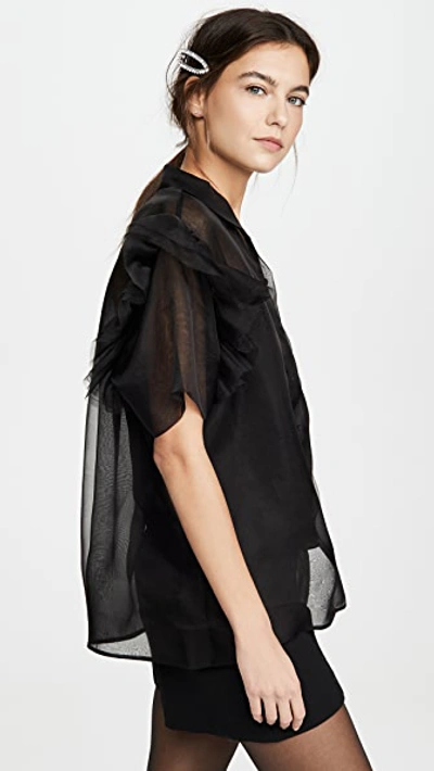 Shop Anais Jourden Organza Shirt With Ruffled Short Sleeves In Black