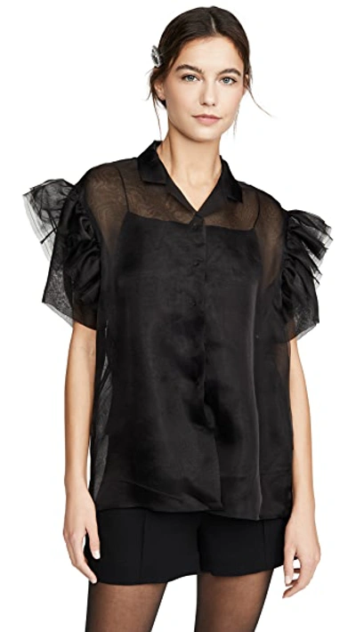 Shop Anais Jourden Organza Shirt With Ruffled Short Sleeves In Black