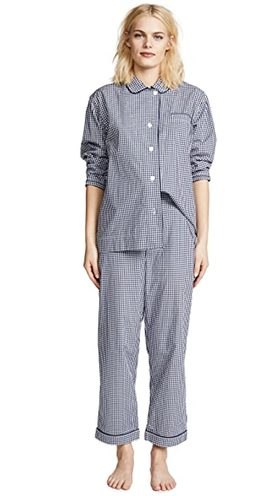 Shop Sleepy Jones Large Gingham Bishop Pajama Set In Navy