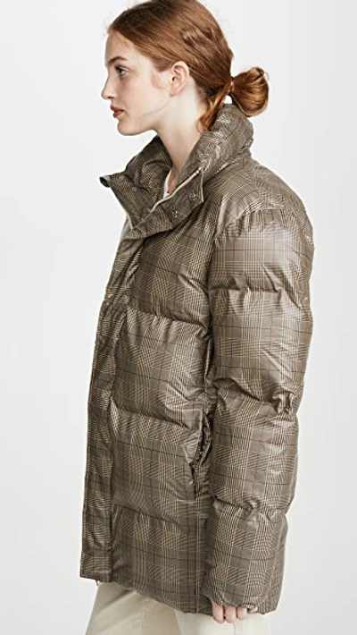 Shop Rains Check Puffer Coat In Check Beige