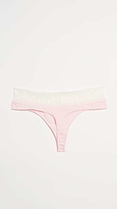 Shop Rosie Pope Seamless Maternity Thong With Lace In Blush/ivory