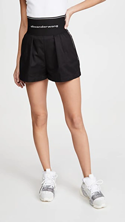 High Waisted Shorts with Exposed Zipper and Logo Elastic