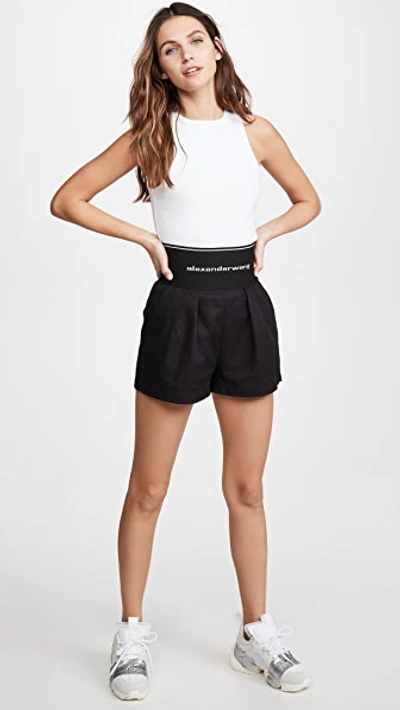 High Waisted Shorts with Exposed Zipper and Logo Elastic