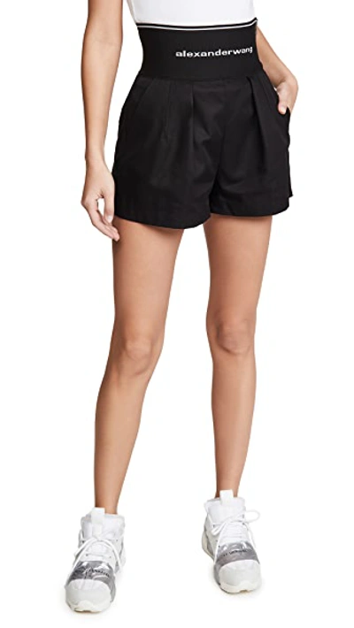 High Waisted Shorts with Exposed Zipper and Logo Elastic