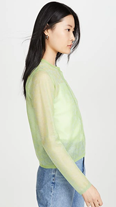 Shop Alexa Chung Sheer Flower Cardigan In Chartreuse