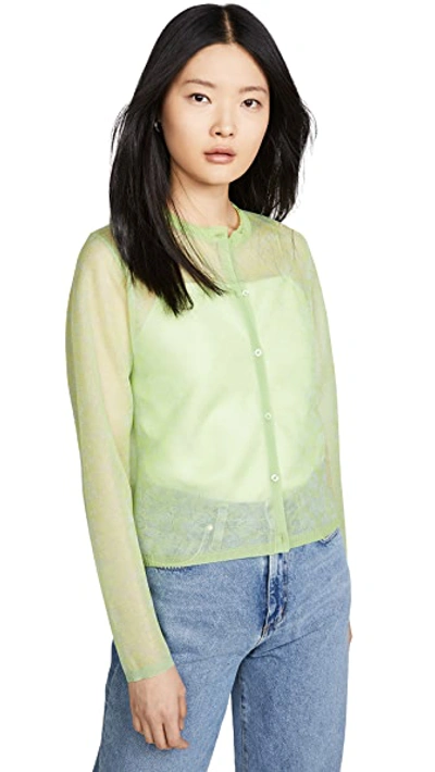 Shop Alexa Chung Sheer Flower Cardigan In Chartreuse