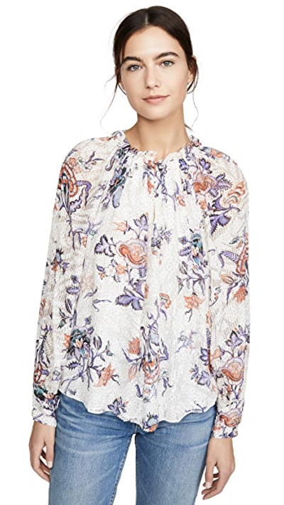 Shop Rebecca Taylor Long Sleeve Toile Top In Snow Combo