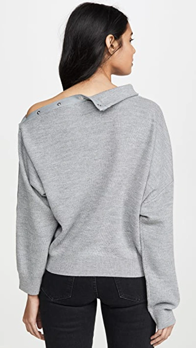 Shop Alexander Wang T Snap Hybrid Cropped Turtleneck Pullover In Heather Grey