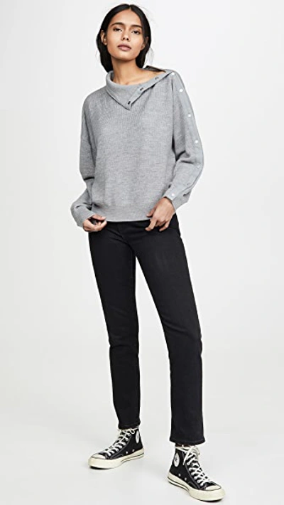 Shop Alexander Wang T Snap Hybrid Cropped Turtleneck Pullover In Heather Grey