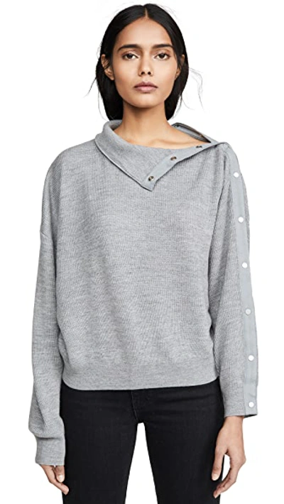 Shop Alexander Wang T Snap Hybrid Cropped Turtleneck Pullover In Heather Grey