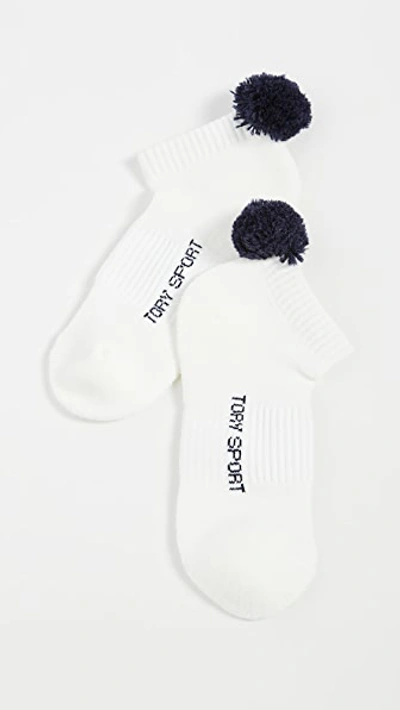 Shop Tory Sport Performance Compression Pom Pom Socks In Snow White/tory Navy