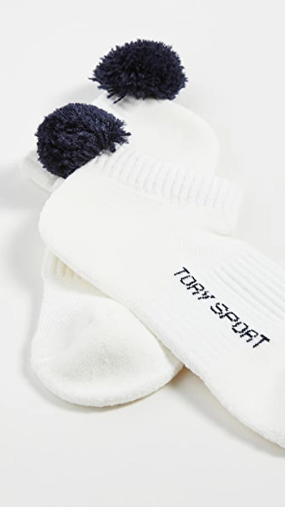 Shop Tory Sport Performance Compression Pom Pom Socks In Snow White/tory Navy