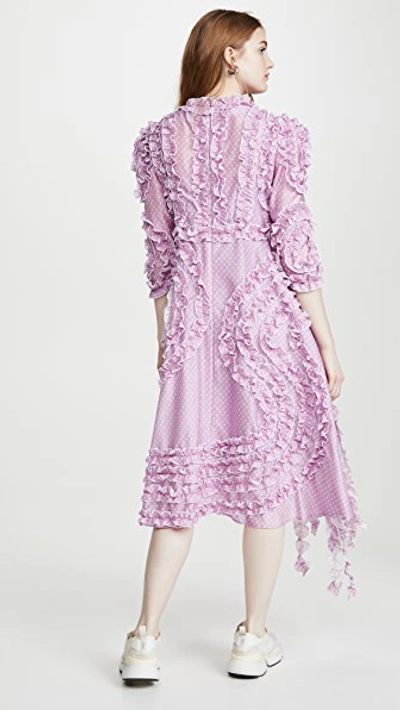 Shop Pushbutton Trimming Frill Dress In Violet