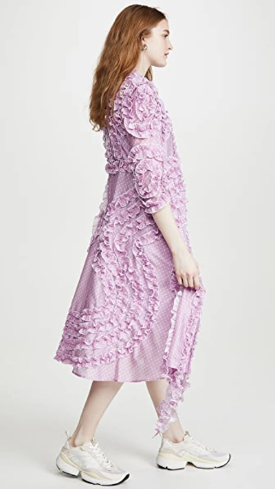 Shop Pushbutton Trimming Frill Dress In Violet