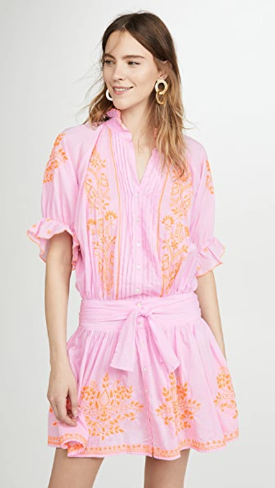 Shop Juliet Dunn Blouson Dress In Sugar Pink/neon Orange