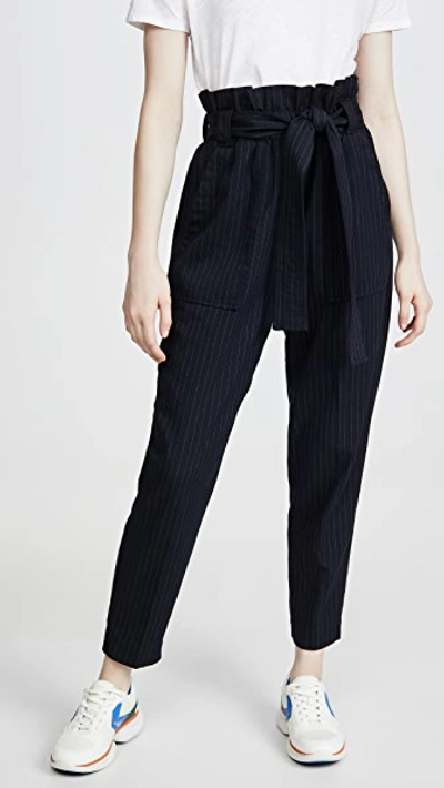 Shop Stateside Paperbag Pinstripe Pants In Navy Pinstripe