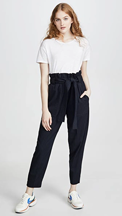 Shop Stateside Paperbag Pinstripe Pants In Navy Pinstripe