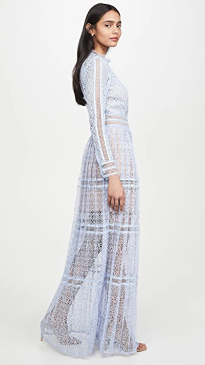 Shop Self-portrait Lace Panel Maxi Dress In Light Blue