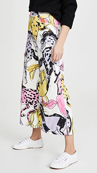 Shop Stella Mccartney Horse Print Wide Leg Pants In White Multi