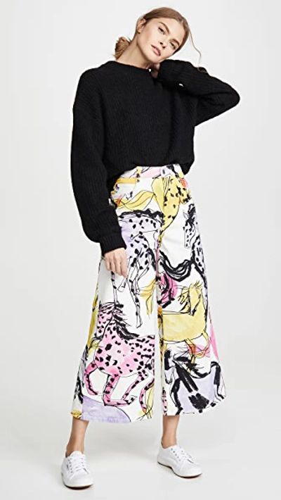 Shop Stella Mccartney Horse Print Wide Leg Pants In White Multi