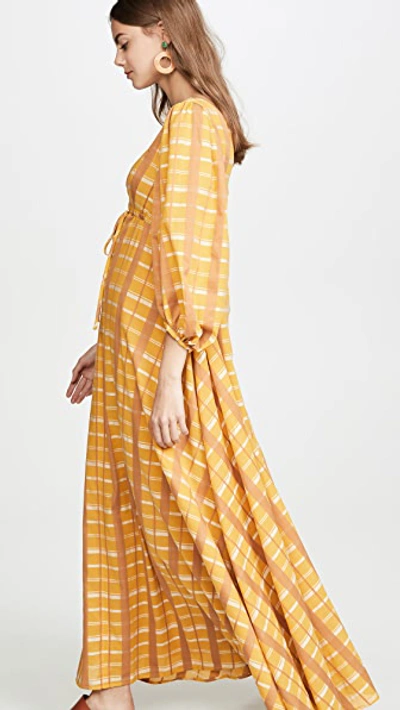 Shop Staud Amaretti Dress In Mustard Plaid